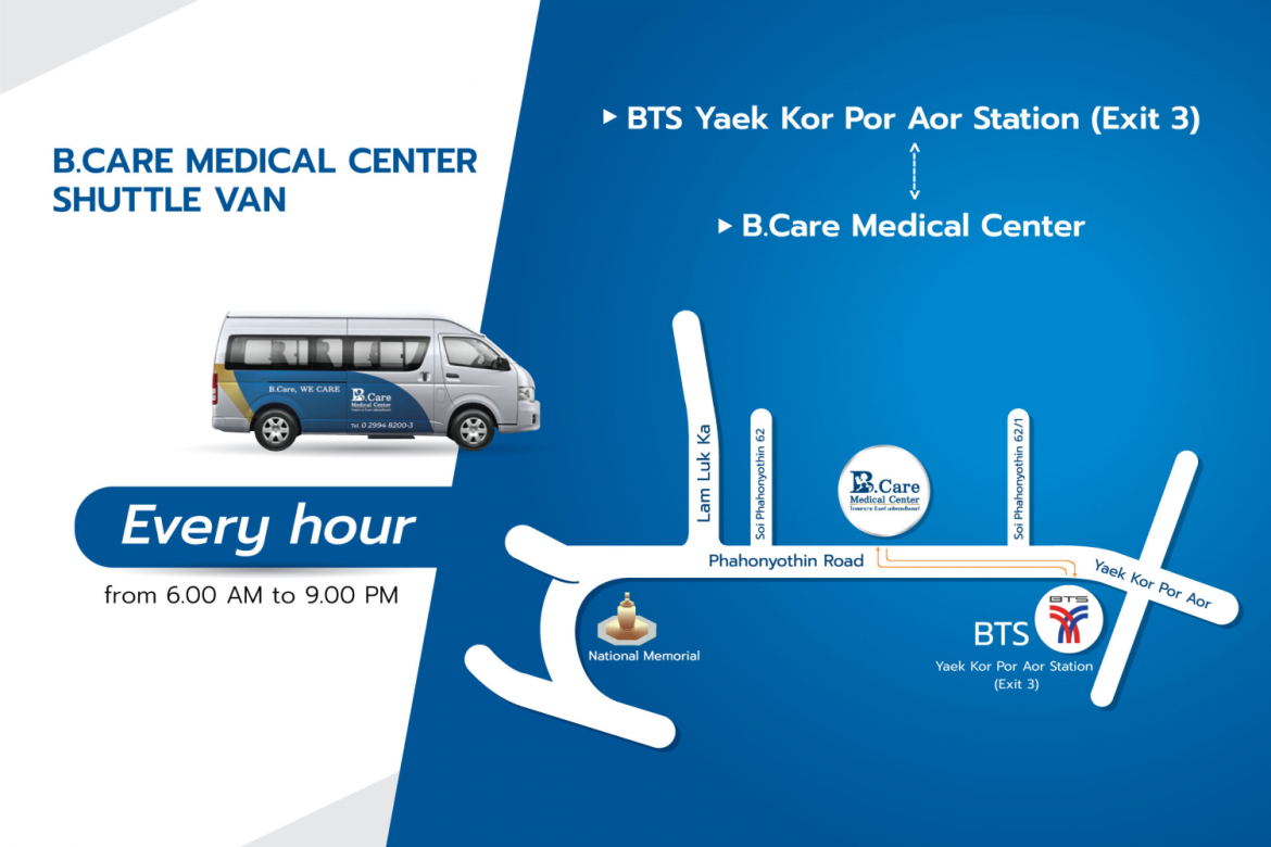 รพ. บี.แคร์ฯ เปิดให้บริการพิเศษ!! รถตู้รับส่ง BTS – สถานีแยก คปอ. เริ่ม 8 มีนาคม 2564