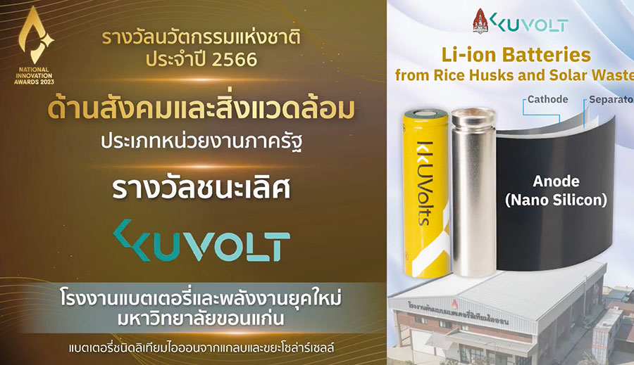 สุดปัง! วิจัย มข.”แบตเตอรี่ลิเทียมไอออนจากแกลบ-ขยะโซลาร์เซลล์” คว้ารางวัลนวัตกรรมแห่งชาติ ประจำปี 2566